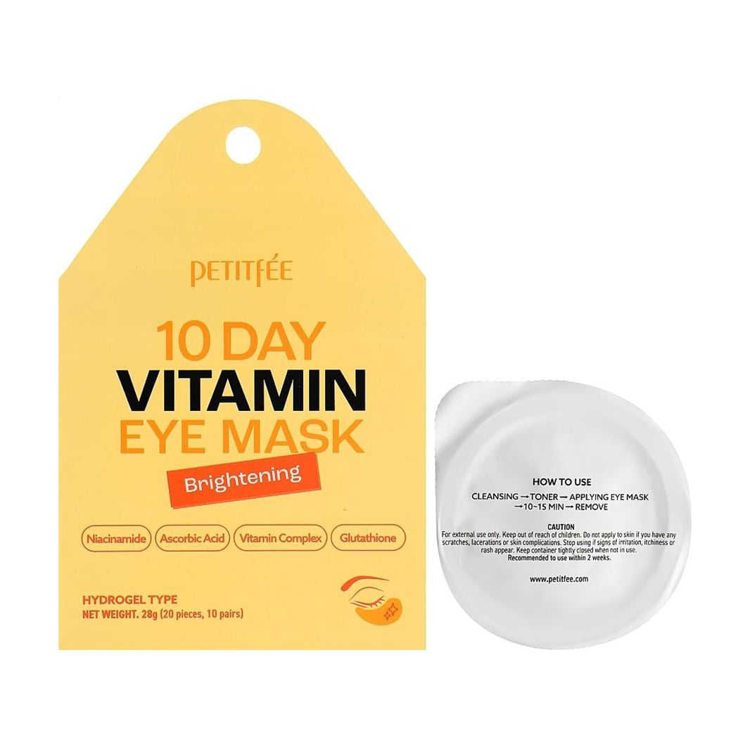 Гідрогелеві патчі для шкіри навколо очей Petitfee &amp; Koelf 10 Days Vitamin Eye Mask, Brightening, 20 шт